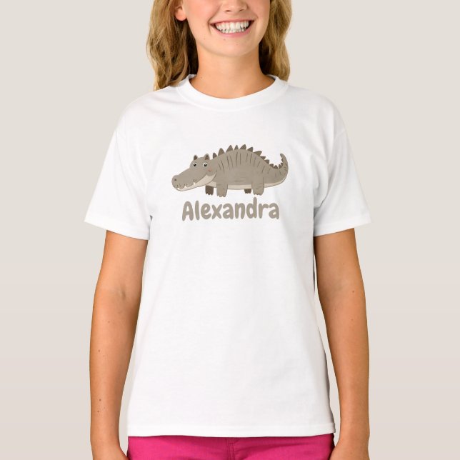 Cute Crokodile Girls Namn personaliserbar T Shirt (Framsida)