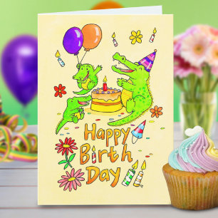 Cute Crokodile Grattis på födelsedagen Greeting Ca Helgkort