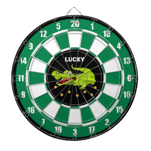 Cute Crokodile & Guld Mynt på Black Grönt & White Darttavla