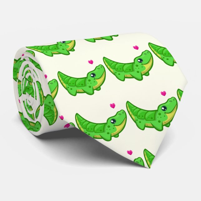 Cute crokodile kärlek kawaii tecknad slips (Rullad)