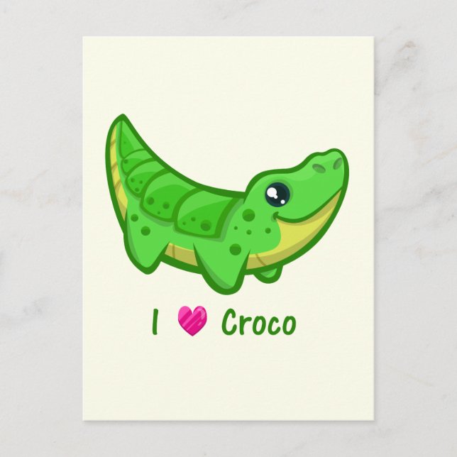 Cute crokodile kärlek kawaii-tecknader vykort (Framsida)