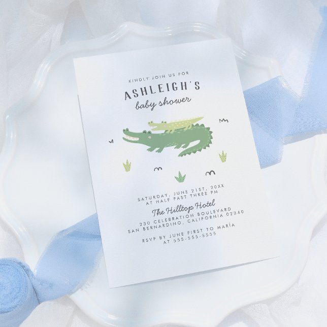 Cute Crokodile | Modern Pojke Baby Shower Inbjudningar (Skapare uppladdad)