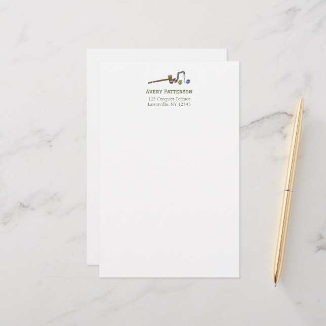 Cute Croquet Player Hand-Illustrated Chic Preppy Brevpapper (Fram/Back In Situ)