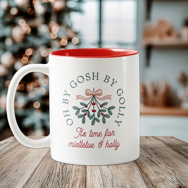 Cute Cross Stitch Mistletoe Christmas Holiday Två-Tonad Mugg (Skapare uppladdad)
