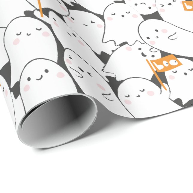 Cute Crowed Spöken med Boo flaggor Presentpapper (Rullad Hörn)