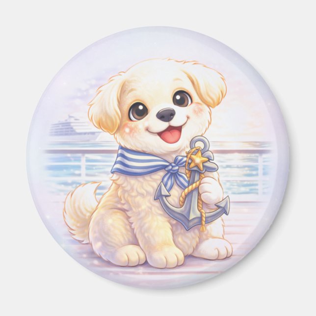 Cute Cruise Puppy Anchor Round Magnet (Framsidan)