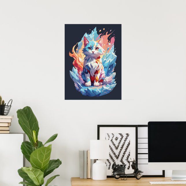 Cute Crystal Fantasy Cat Design Poster (Hemmakontoret)