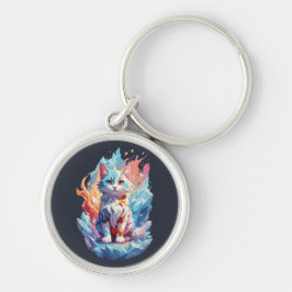 Cute Crystal Fantasy Cat Design Rund Silverfärgad Nyckelring