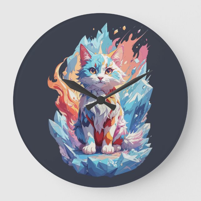 Cute Crystal Fantasy Cat Design Stor Klocka (Framsida)