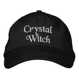 Cute Crystal Witch Quote Beige Black Broderad Keps