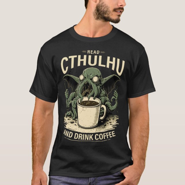 Cute Cthulhu and Coffee T Shirt (Framsida)