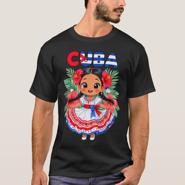 Cute Cuba Cuban Girl Traditional Dress Trocal Flow T Shirt (Framsida)