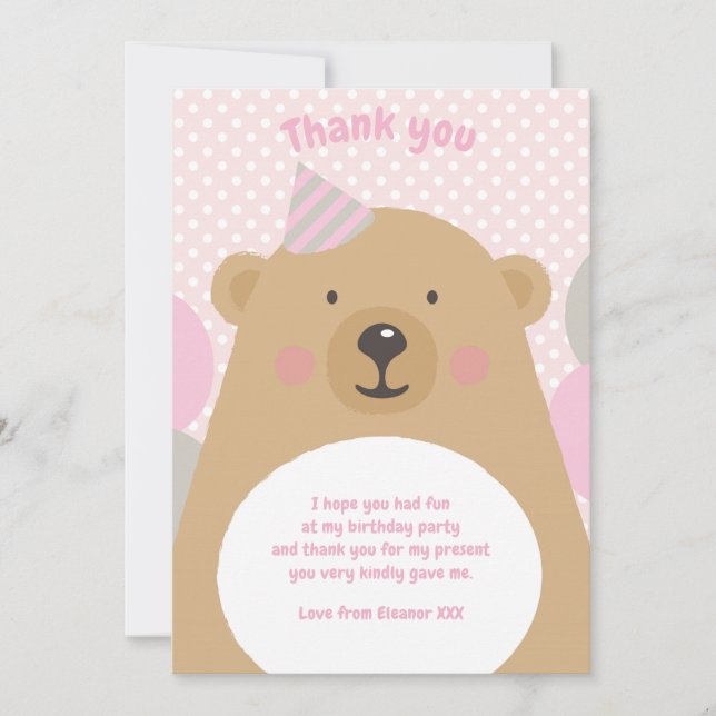 Cute Cudde Nalle Tackkort Card Inbjudningar (Framsida)