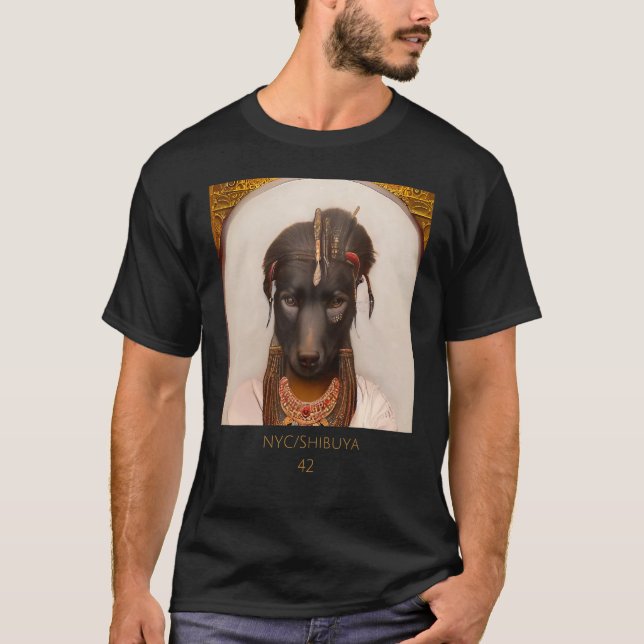 Cute cuddly   face portrait of an Ancient dog as C T Shirt (Framsida)