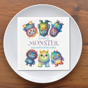 Cute Cudely Colorous Little Monsters Barns födelse Pappersservett