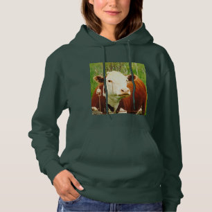 Cute Cudely Cow Brown Women's Hooded Sweatshirt T Shirt