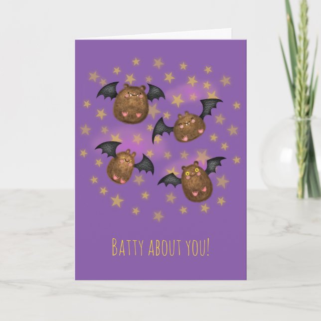 Cute cudely fladdermöss Valentine-kort Kort (Framsida)