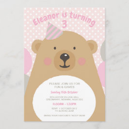 Cute Cudely Nalle Birthday Inbjudan