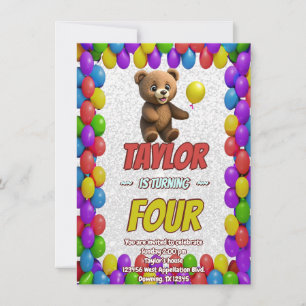Cute Cudely Nalle Thned Birthday Inbjudan