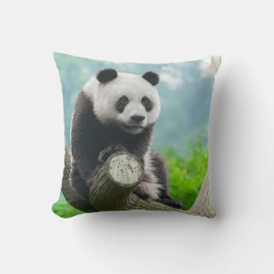 Cute Cudely Panda Bear Sitta vid Träd Gren Kudde