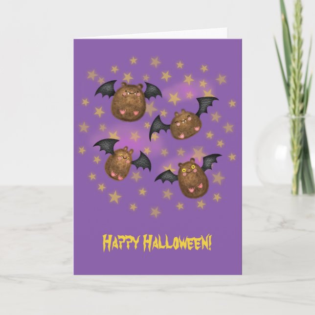 Cute cudly fladdermöss Halloween-kort Kort (Framsida)