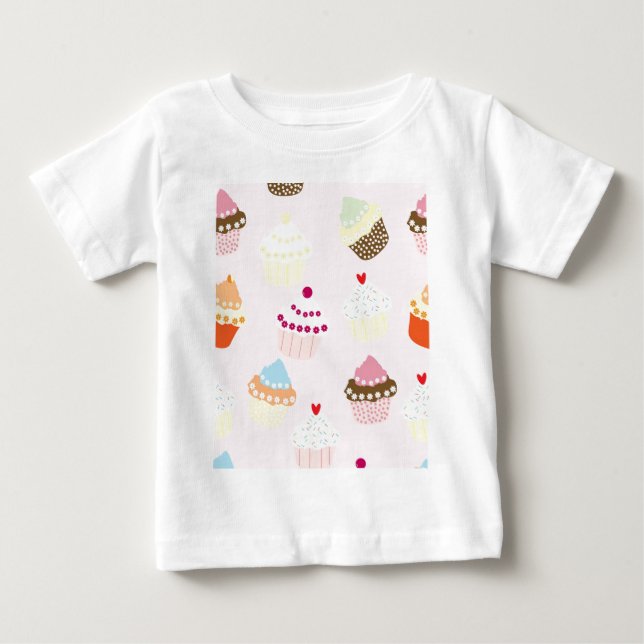 Cute Cupaka Cakes Dessert Mönster T Shirt (Framsida)