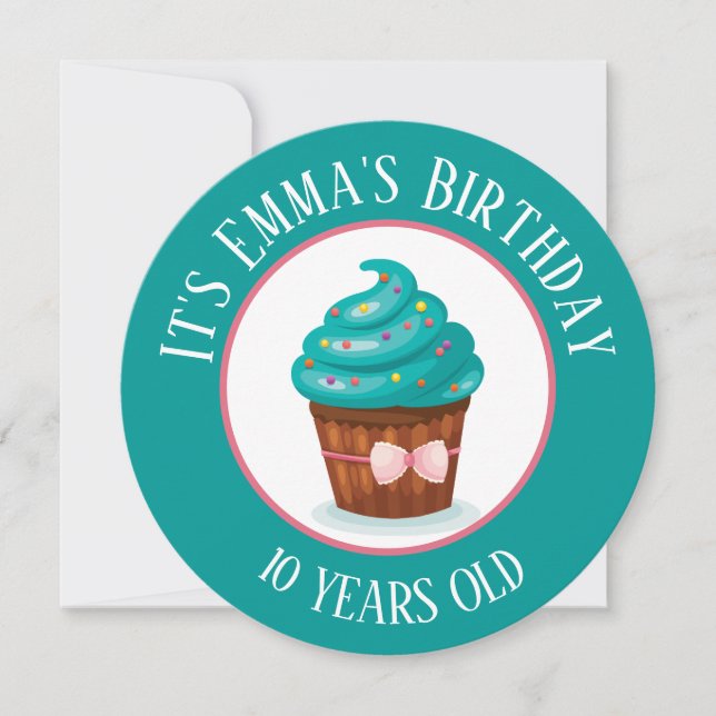 Cute Cupaka med Teal Icing Barns födelsedag Inbjudningar (Framsida)