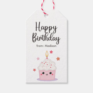 Cute Cupaka och Bright Candle Grattis på födelseda Presentetikett