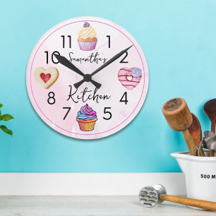 Cute Cupaka Rosa Watercolor Personlig Kitchen Rund Klocka