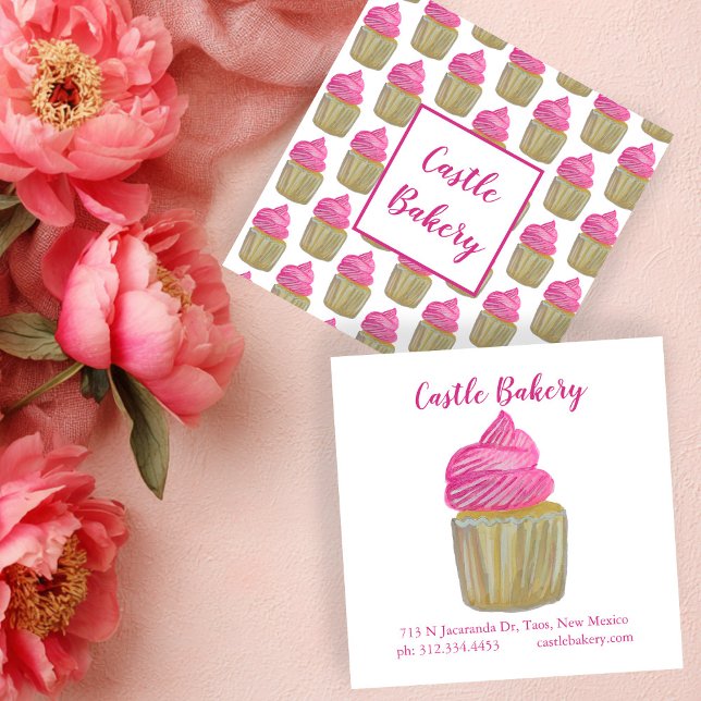 CUTE CUPCAKE Modern Rosa för bakverk Chef Cake Fyrkantigt Visitkort (CUTE CUPCAKE Modern Bakery Pastry Chef Cake Pink Square Business Card
)