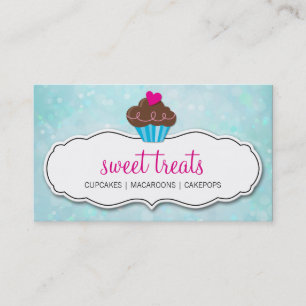 CUTE CUPCAKE Whimsical Bkeh mönster aqua ble Visitkort