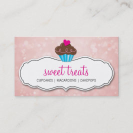 CUTE CUPCAKE whimsical Bkeh mönster rosa coral Visitkort