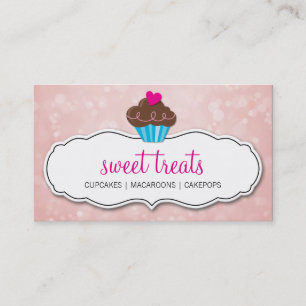 CUTE CUPCAKE whimsical Bkeh mönster rosa coral Visitkort