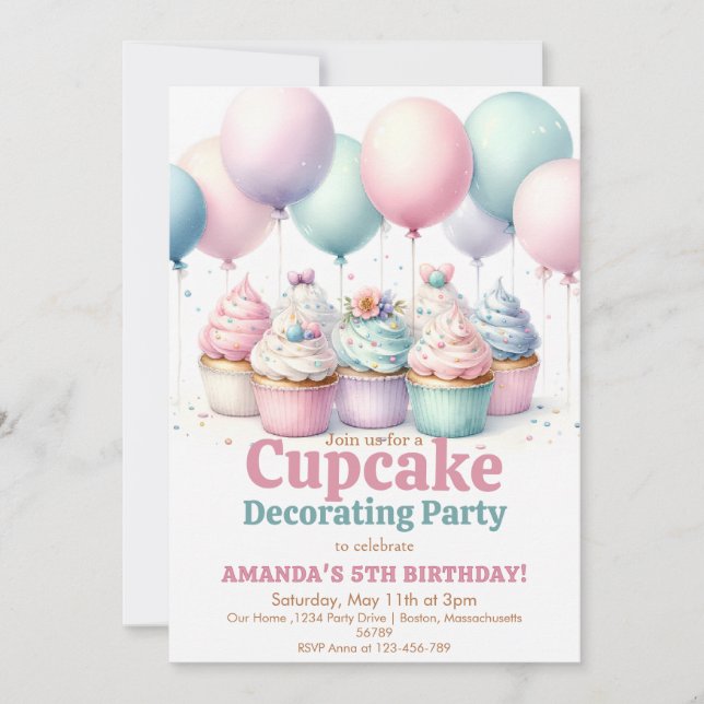 Cute Cupcoa Decororation Party Girl Baking Birthda Inbjudningar (Framsida)