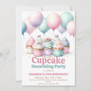 Cute Cupcoa Decororation Party Girl Baking Birthda Inbjudningar