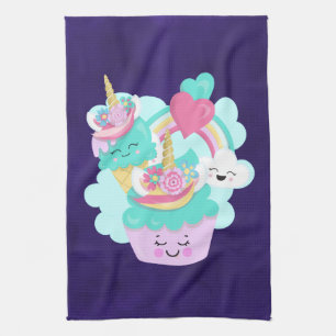 Cute Cupcoa och Lycklig Ice Cream Kökshandduk