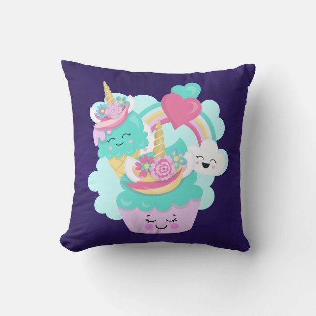 Cute Cupcoa och Lycklig Ice Cream Kudde (Framsida)