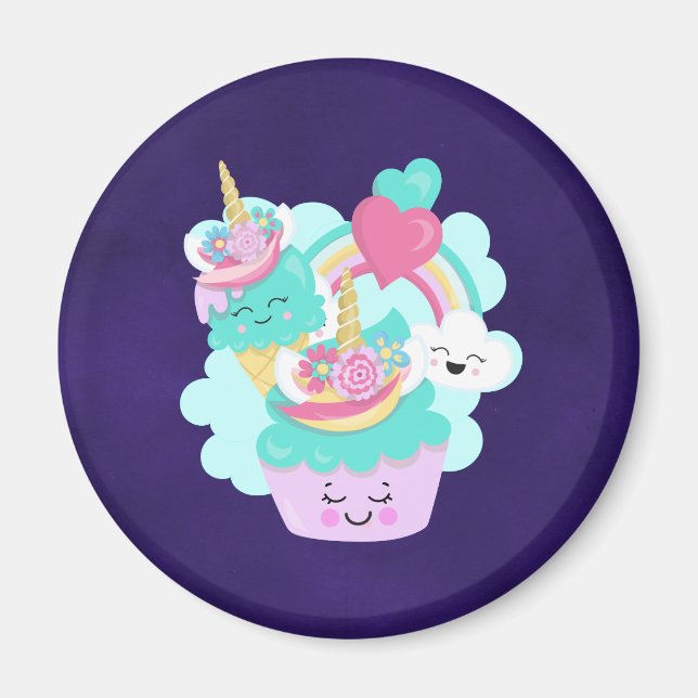 Cute Cupcoa och Lycklig Ice Cream Magnet (Framsidan)