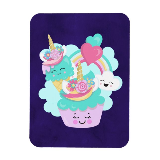 Cute Cupcoa och Lycklig Ice Cream Magnet (Vertikal)