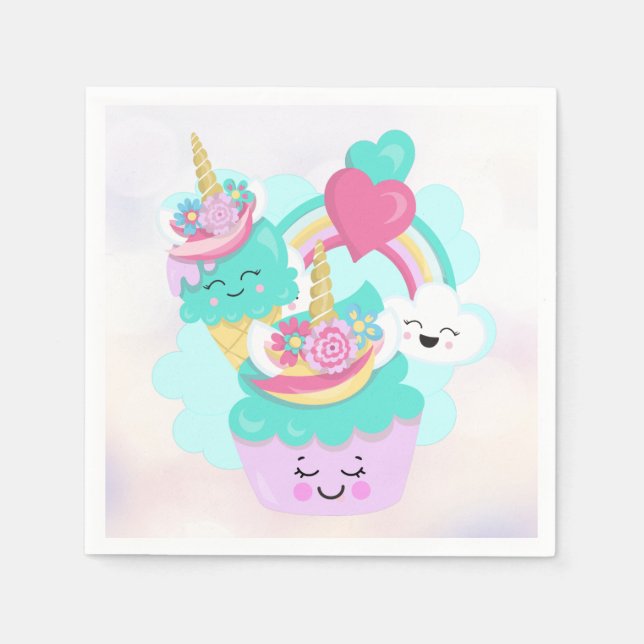 Cute Cupcoa och Lycklig Ice Cream Pappersservett (Framsidan)