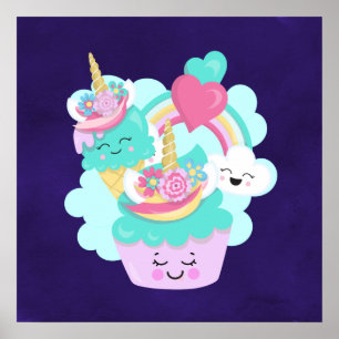 Cute Cupcoa och Lycklig Ice Cream Poster