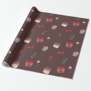 Cute cupcoa presenterar blomman Alla hjärtans dag Presentpapper