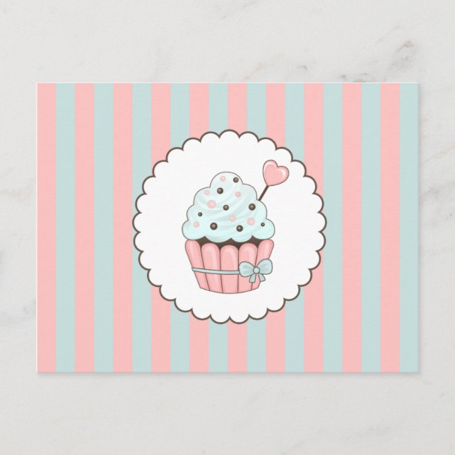 Cute Cupcoa-Rosa och Mint Blue Design Vykort (Framsida)