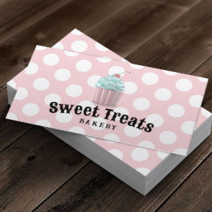 Cute Cupcoa Sweet Treats Bakery Rosa Polka dots Visitkort