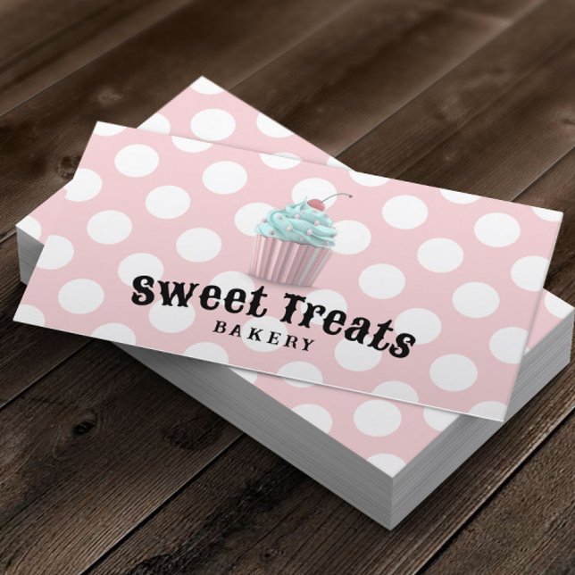 Cute Cupcoa Sweet Treats Bakery Rosa Polka dots Visitkort (Skapare uppladdad)