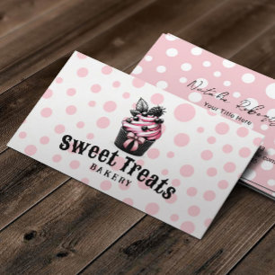Cute Cupcoa Sweets Treats Rosa Polka dots Bakery Visitkort