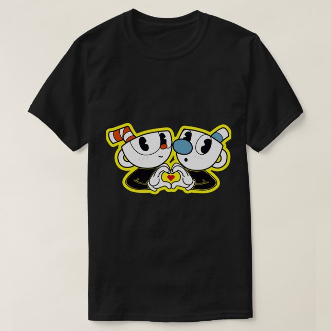 Cute Cuphead och Mugman Premium T Shirt (Design framsida)