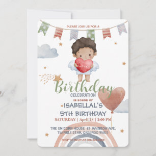 Cute Cupid afro boys Balloon valentine Birthday Inbjudningar