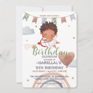 Cute Cupid afro boys Balloon valentine Birthday Inbjudningar