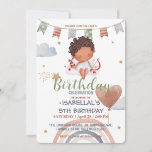 Cute Cupid afro boys Balloon valentine Birthday Inbjudningar
